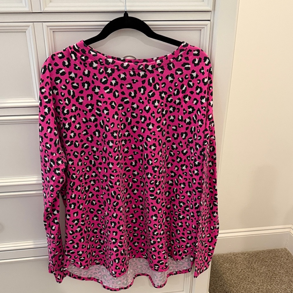 Crown & Ivy Pink Animal Print Long Sleeve Top